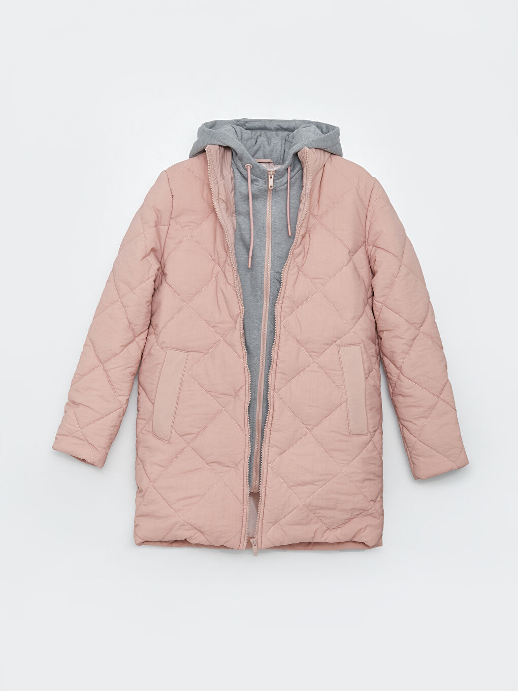 Pembe Kapüşonlu Kapitone Kadın Şişme Mont-7