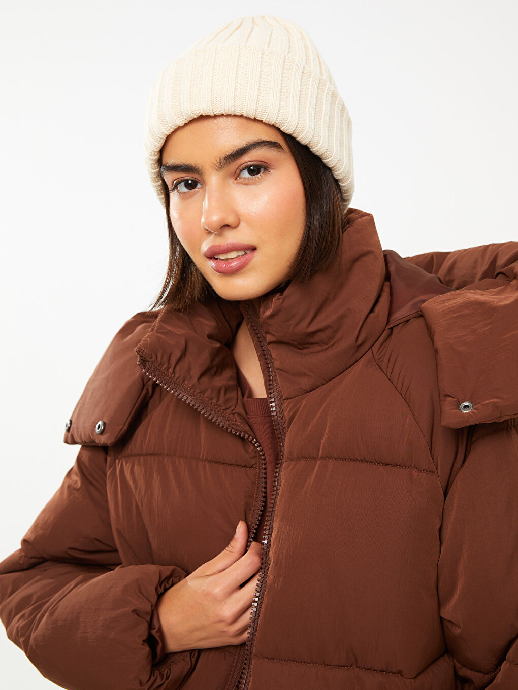 Ekru Kadın Düz Bere