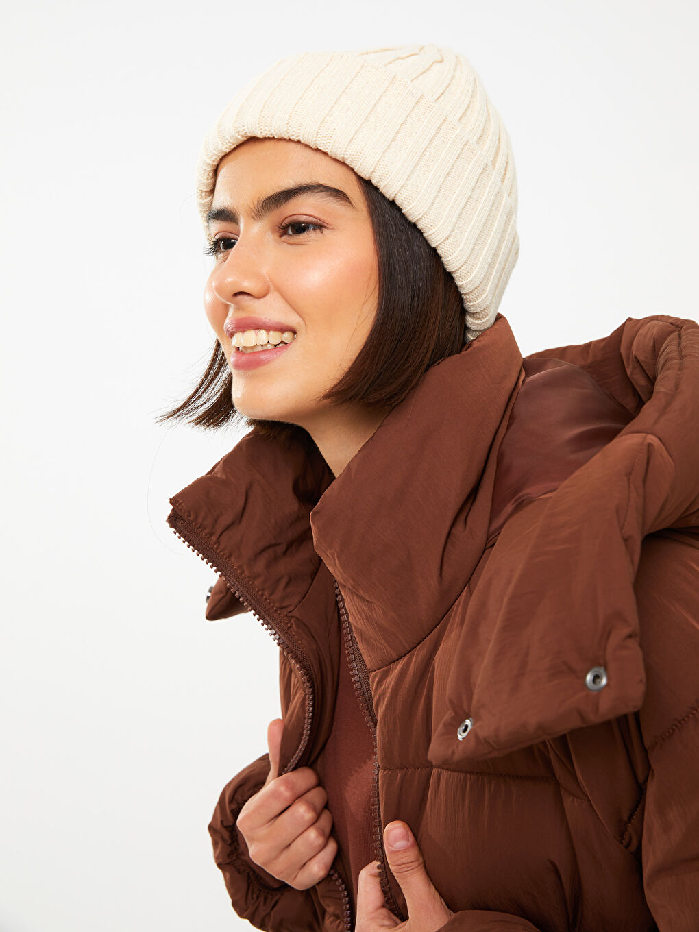 Ekru Kadın Düz Bere-1