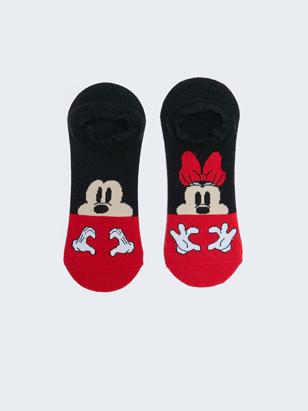 Kırmızı Mickey Mouse Baskılı Kadın Patik Çorap 2'li-1