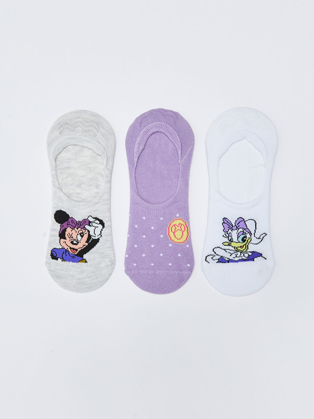 LCW DREAM Gri Minnie Mouse Baskılı Kadın Babet Çorap 3'lü Paket - 1