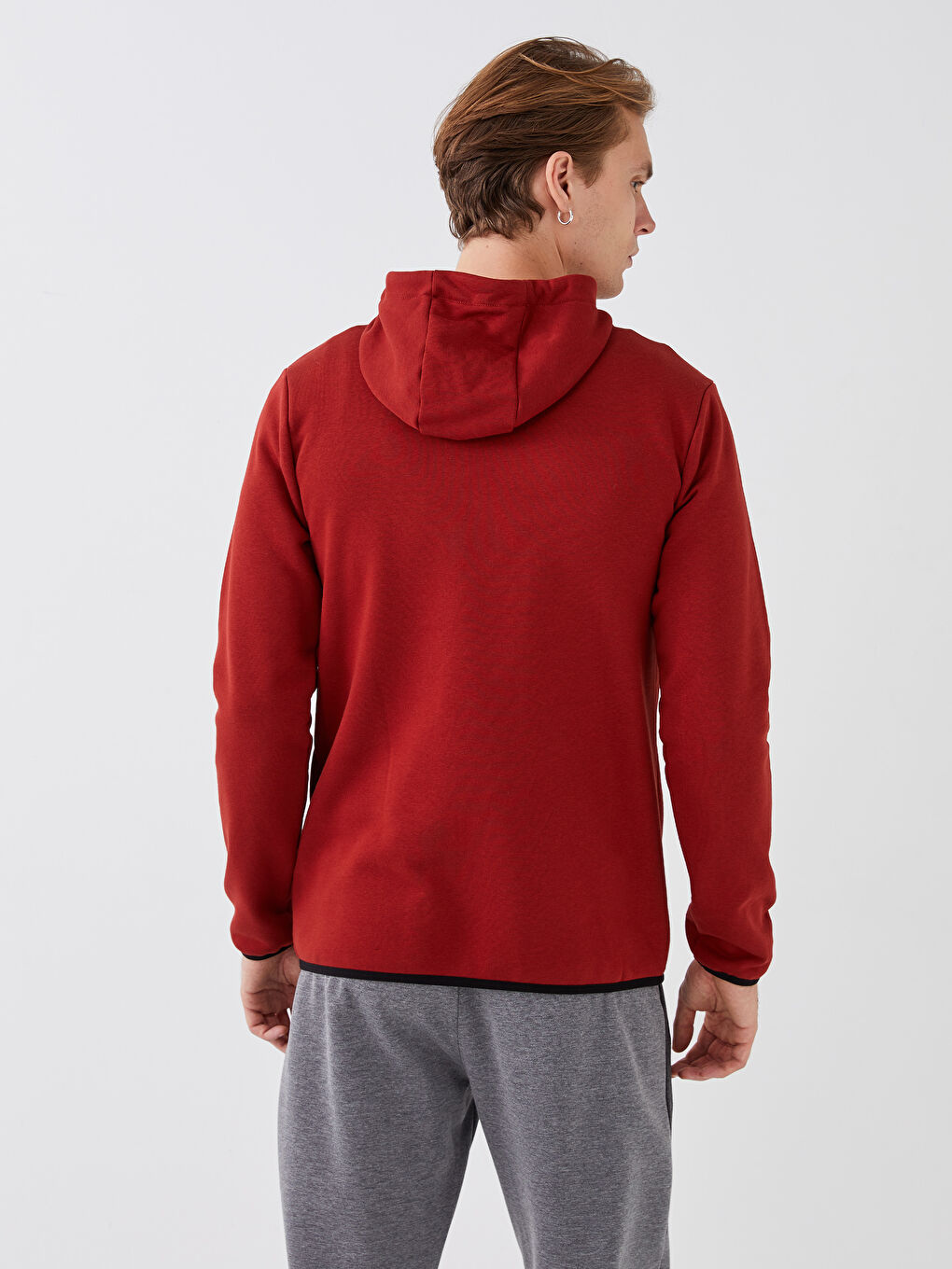 Kahverengi Uzun Kollu Baskılı Erkek Kalın Hoodie-4