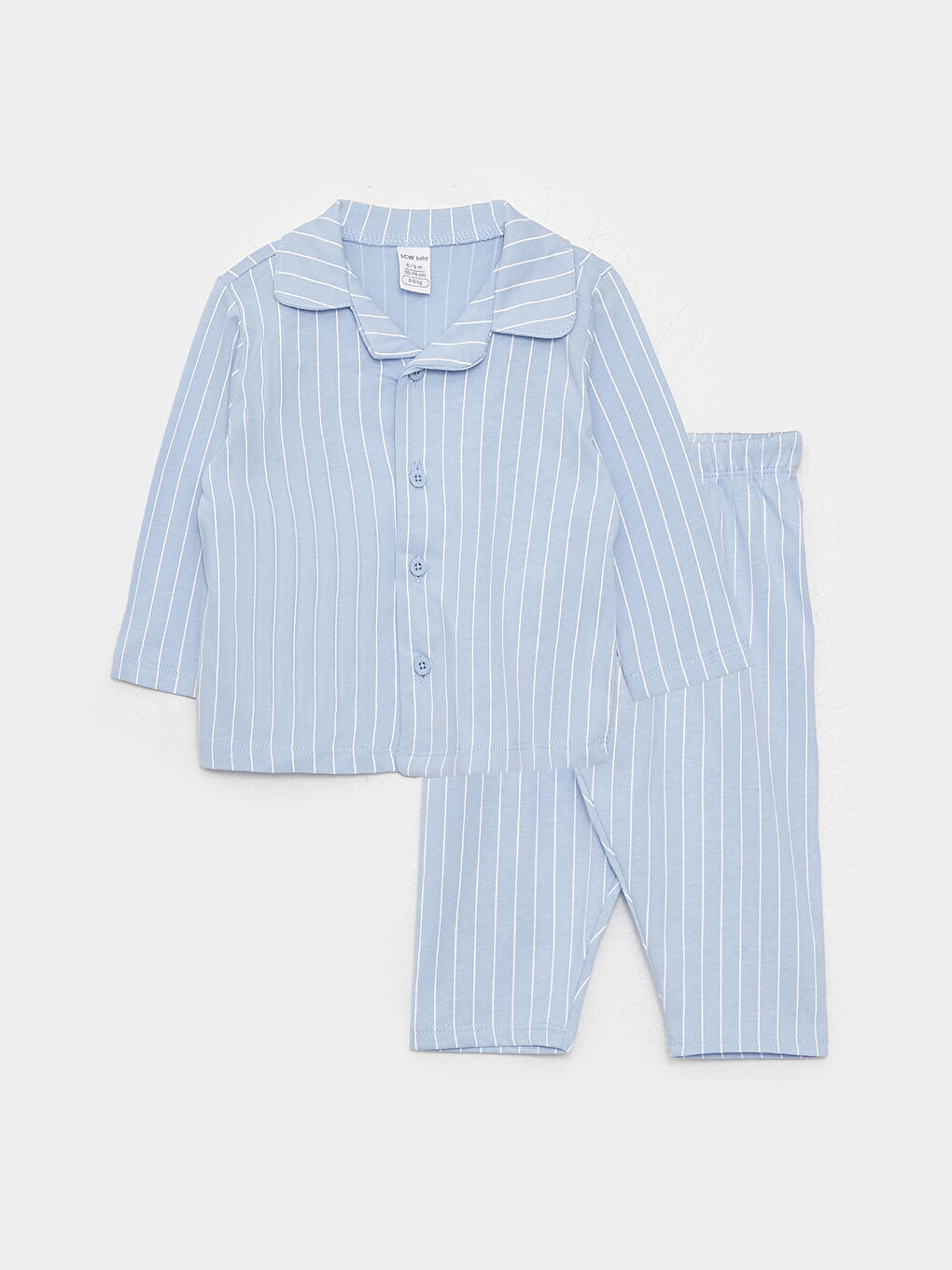 Mavi Polo Yaka Uzun Kollu Çizgili Erkek Bebek Pijama Takımı
