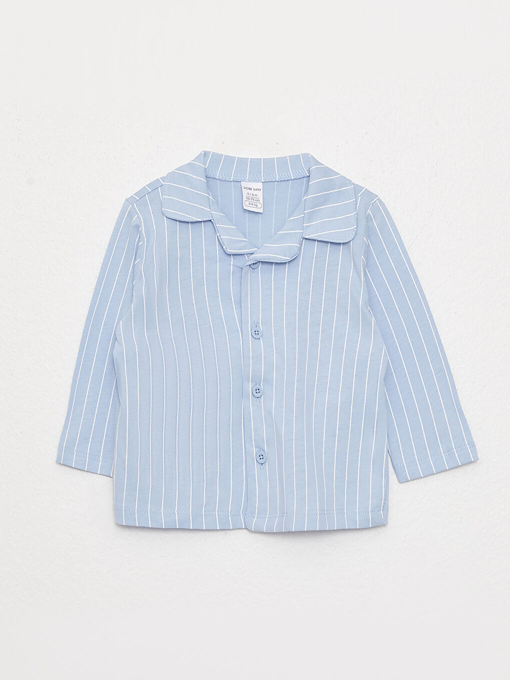 Mavi Polo Yaka Uzun Kollu Çizgili Erkek Bebek Pijama Takımı-1