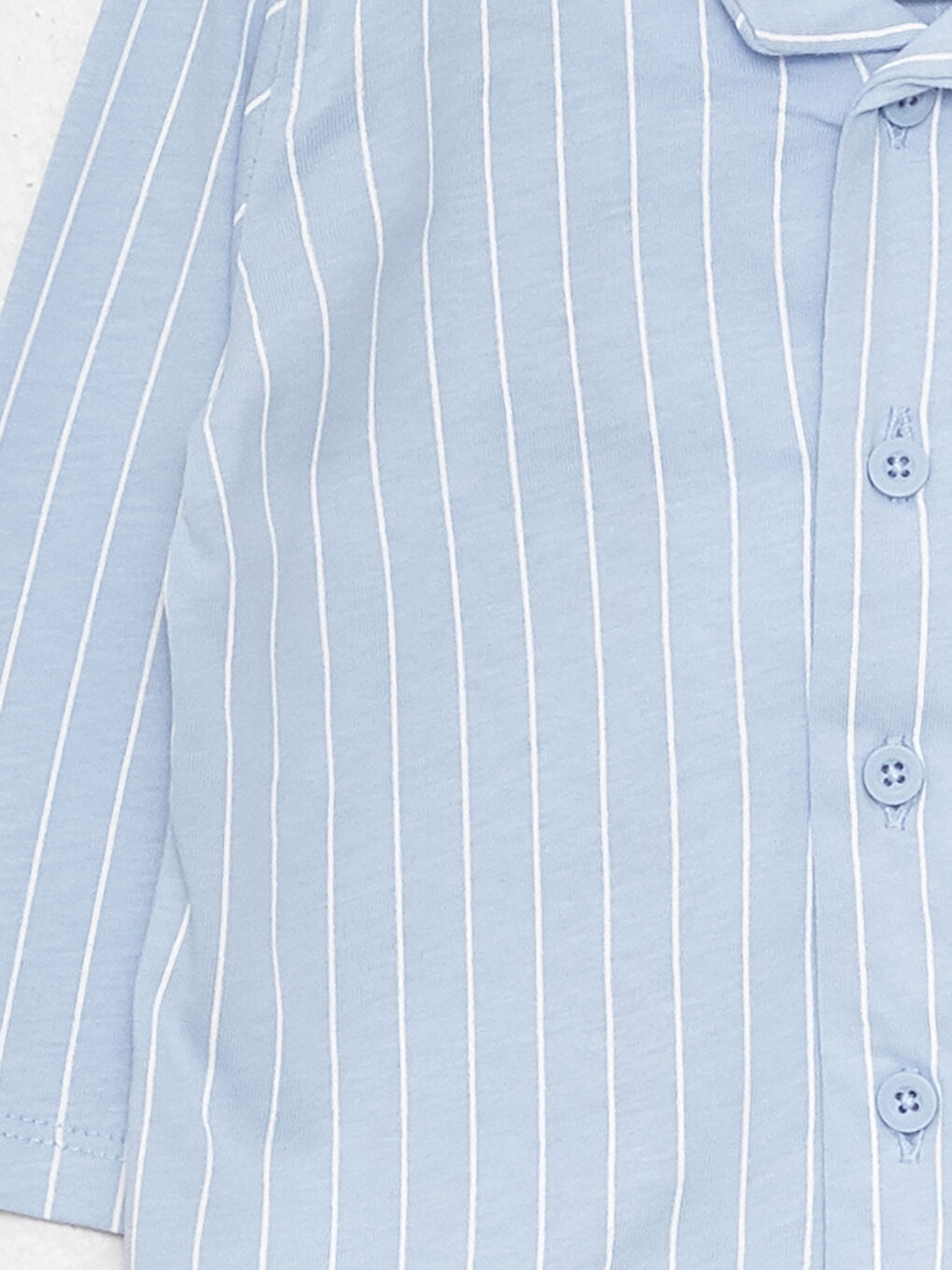 Mavi Polo Yaka Uzun Kollu Çizgili Erkek Bebek Pijama Takımı-3