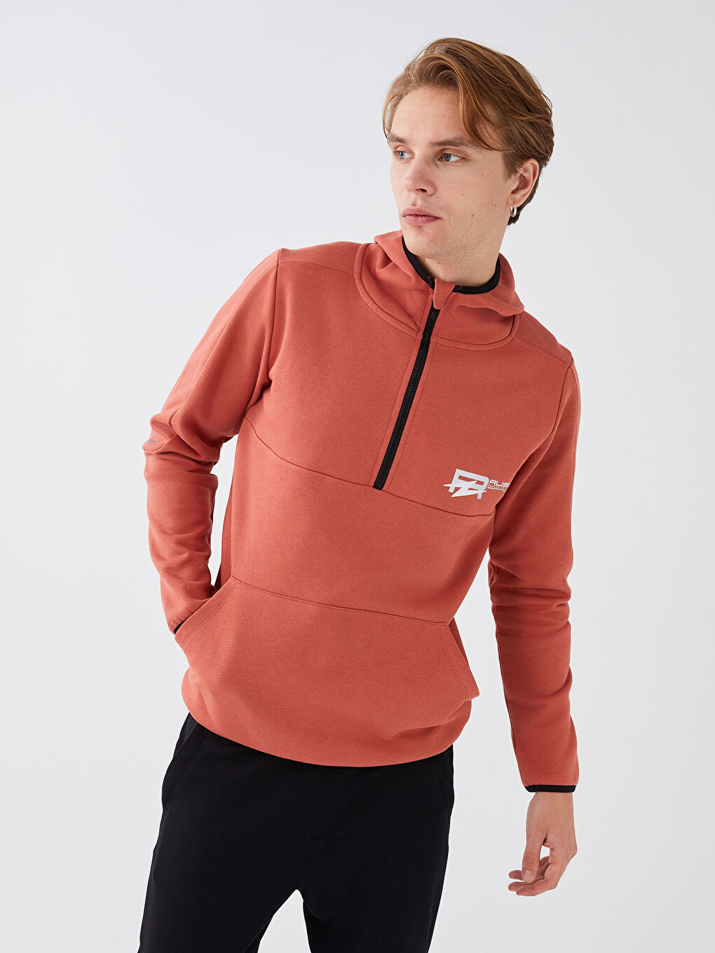 XSIDE ACTIVE Turuncu Uzun Kollu Baskılı Erkek Kalın Spor Hoodie