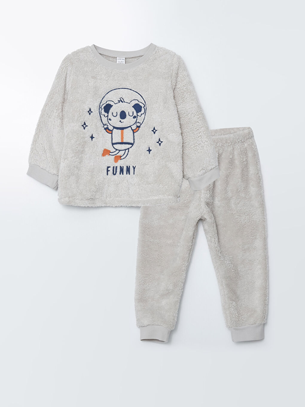 Crew Neck Long Sleeve Embroidery Detailed Plush Baby Boy Pajamas Set
