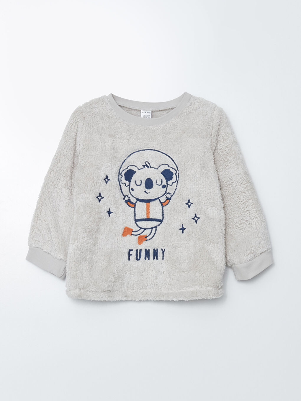 Crew Neck Long Sleeve Embroidery Detailed Plush Baby Boy Pajamas Set-1