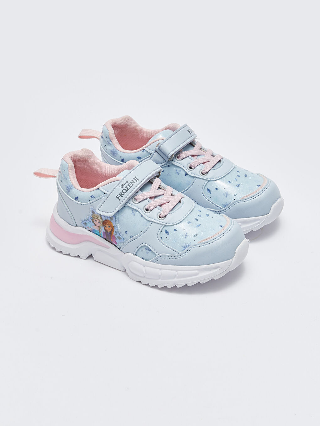 Mavi Frozen Lisanslı Işıklı Bağcık ve Cırt Cırtlı Kız Çocuk Spor Ayakkabı-1