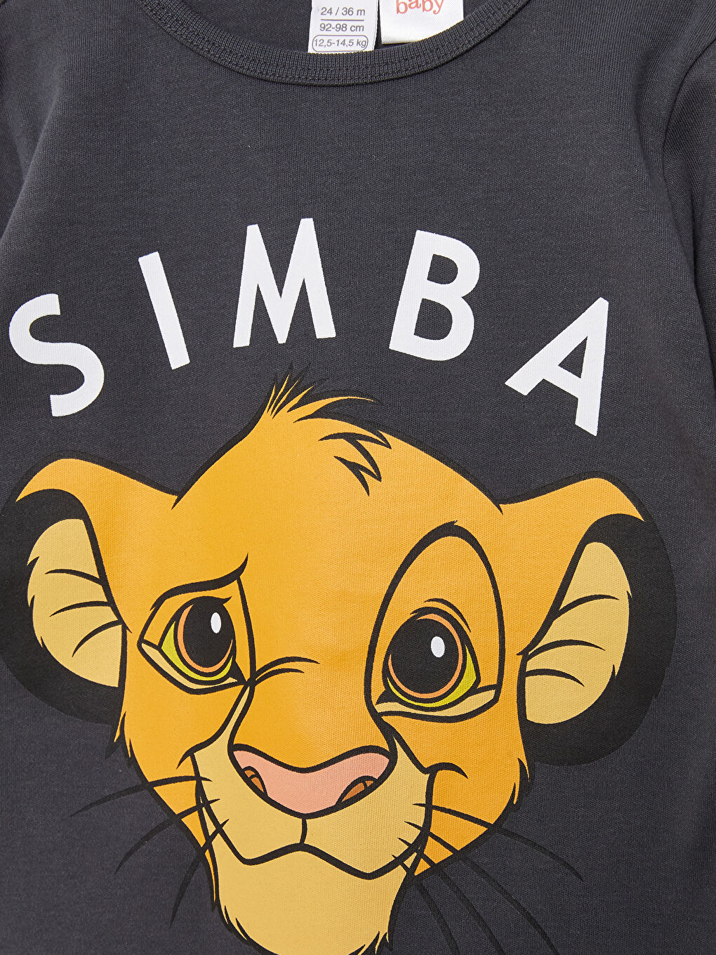 Gri Bisiklet Yaka Uzun Kollu Aslan Kral Baskılı Erkek Bebek Pijama Takımı-2