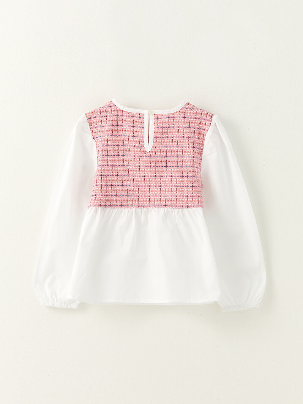 Ekru Bisiklet Yaka Desenli Uzun Kollu Poplin Kız Çocuk Bluz-1