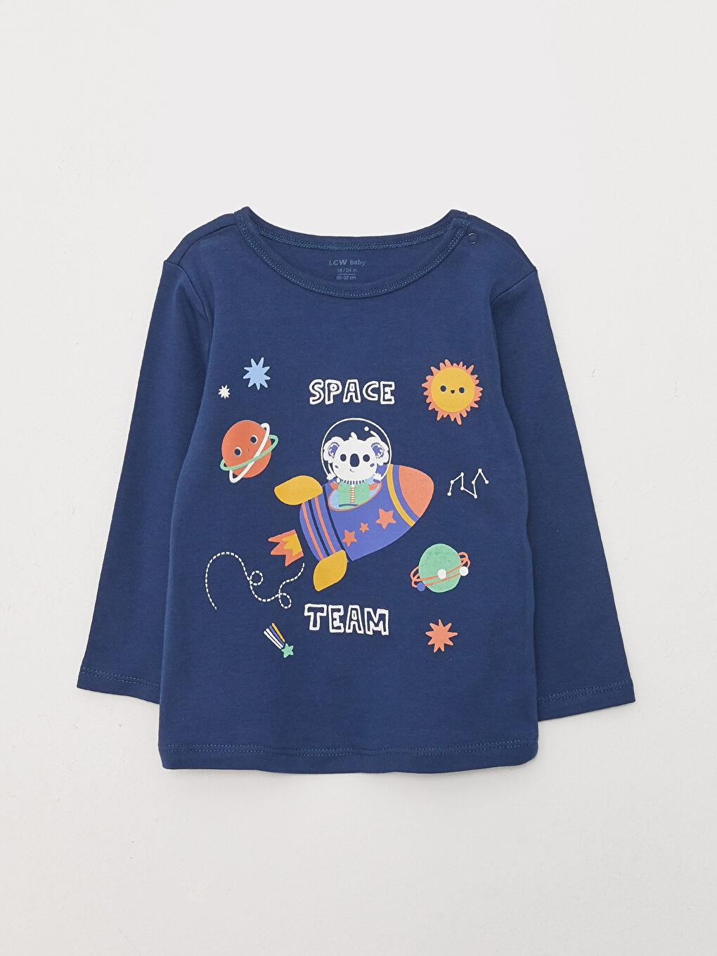 Lacivert Bisiklet Yaka Uzun Kollu Baskılı Erkek Bebek Pijama Takım-1