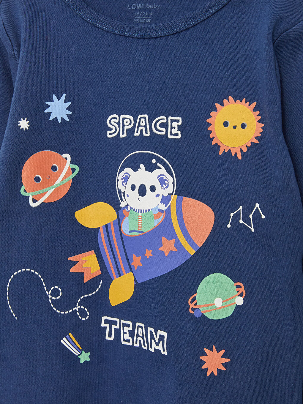 Lacivert Bisiklet Yaka Uzun Kollu Baskılı Erkek Bebek Pijama Takım-3