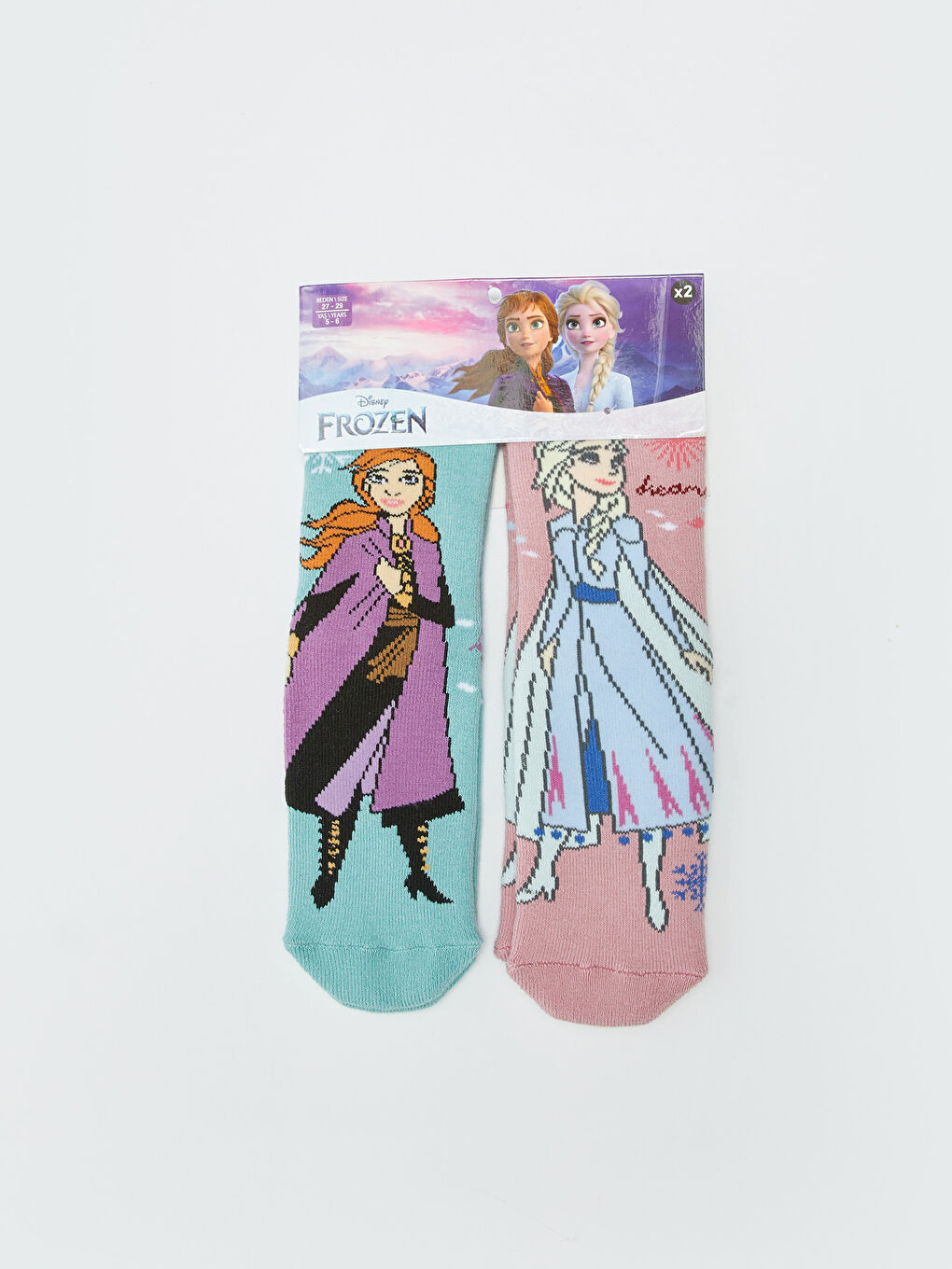 Yeşil Frozen Desenli Kız Çocuk Havlu Soket Çorap 2'li-1