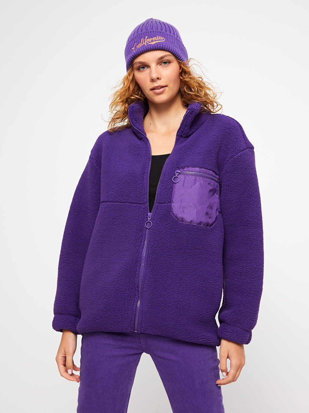 Mor Dik Yaka Kadın Spor Hırka