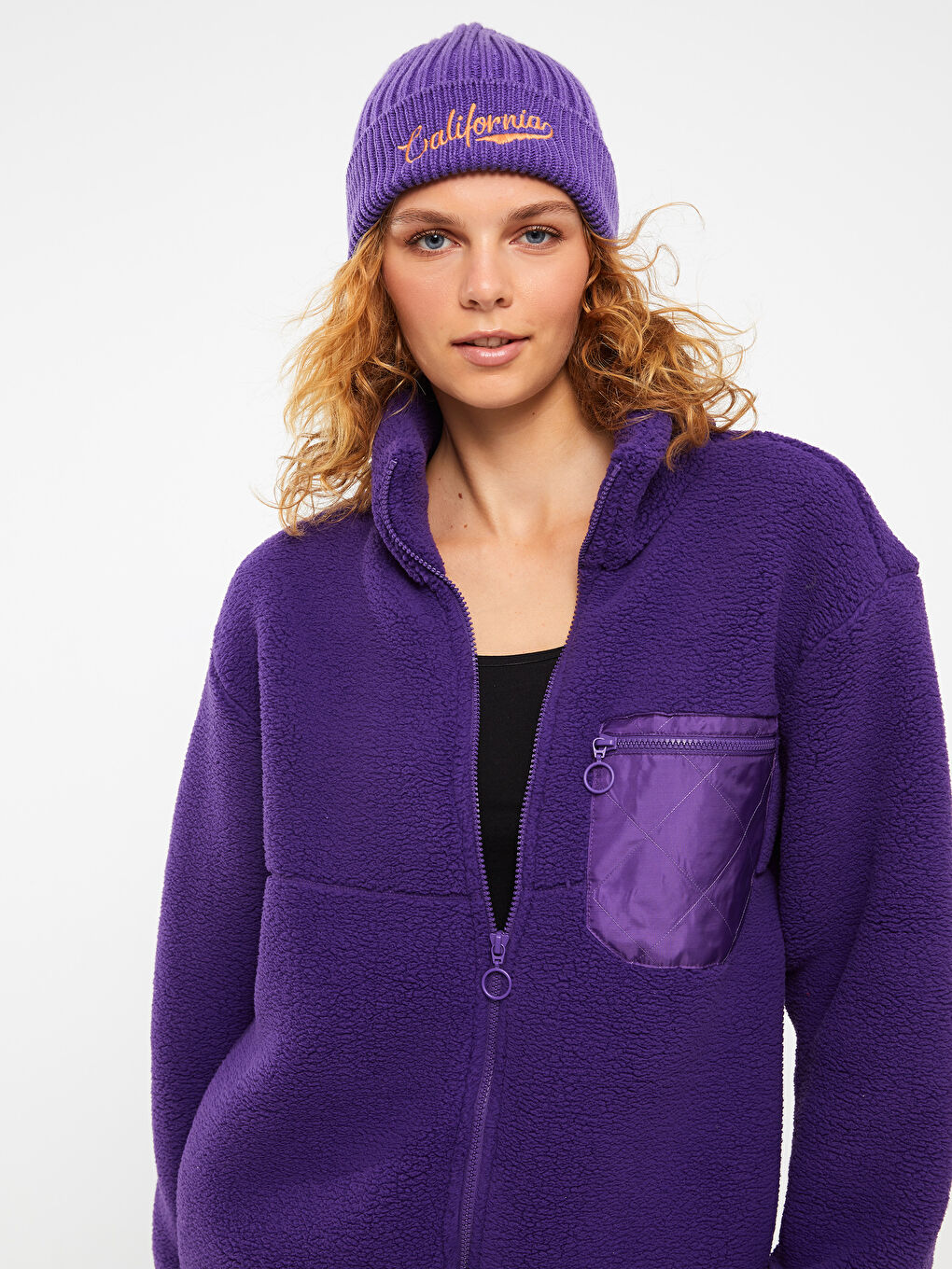 Mor Dik Yaka Kadın Spor Hırka-1