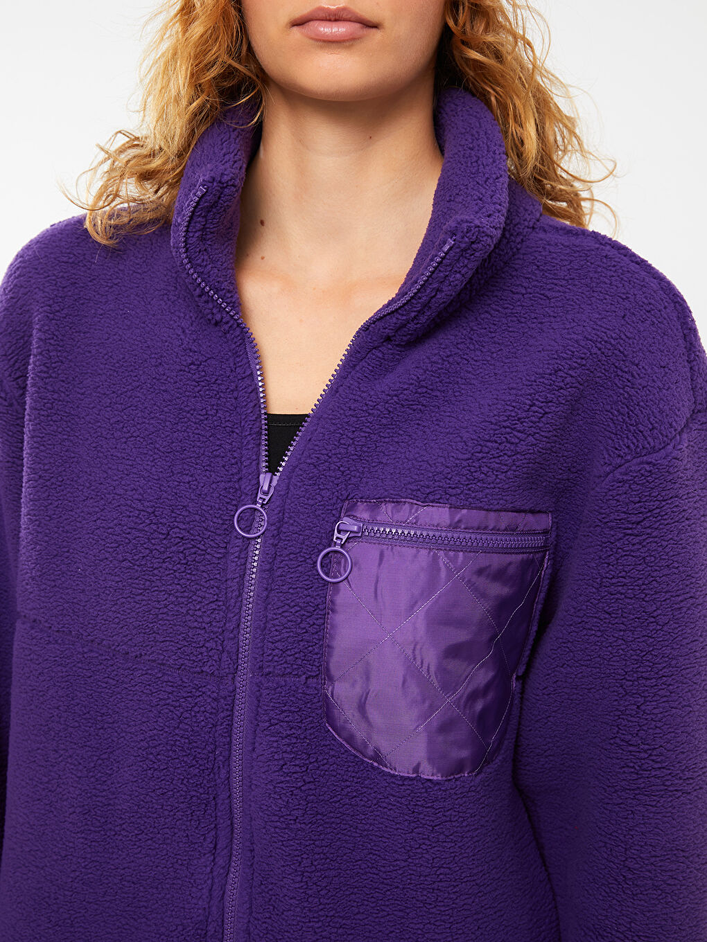 Mor Dik Yaka Kadın Spor Hırka-3