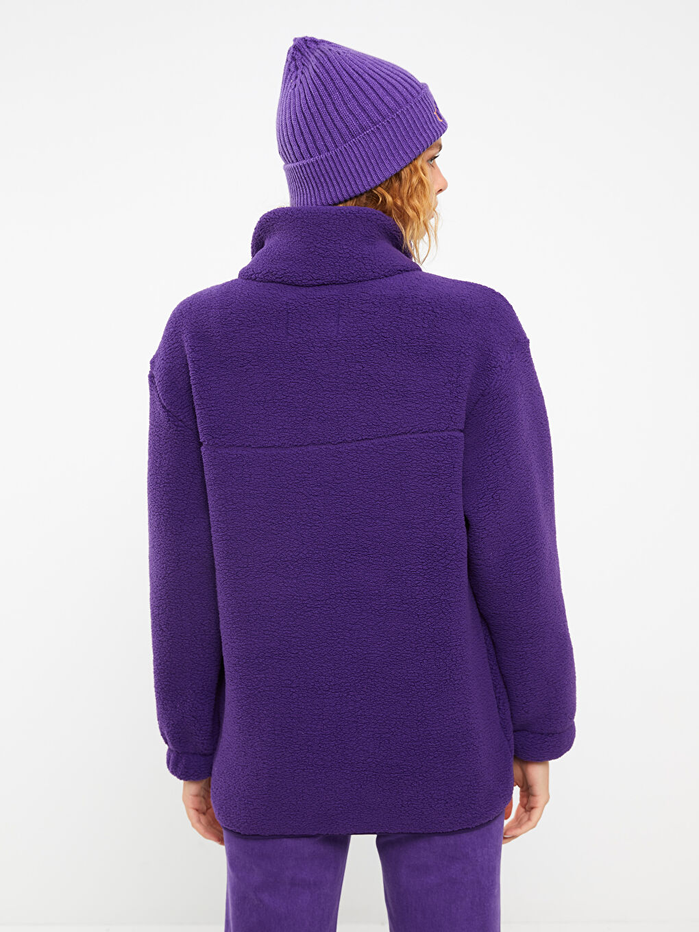 Mor Dik Yaka Kadın Spor Hırka-4