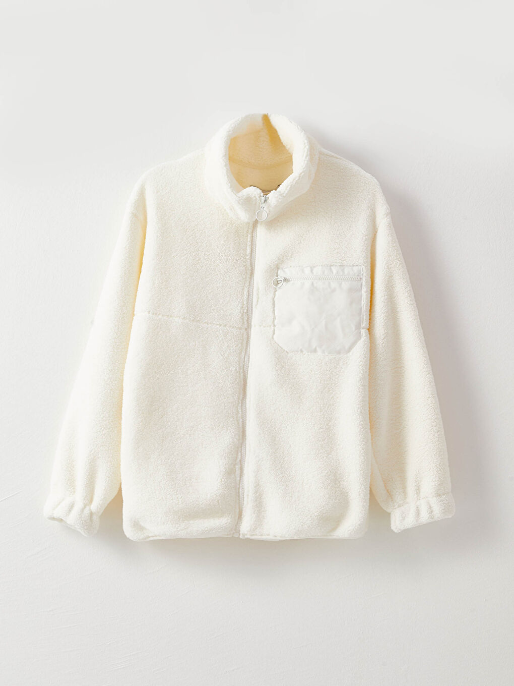 Ekru Dik Yaka Kadın Spor Hırka-5