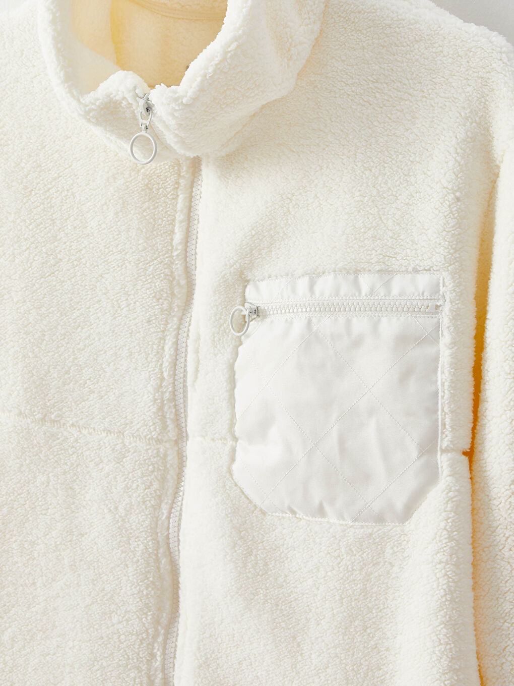 Ekru Dik Yaka Kadın Spor Hırka-7