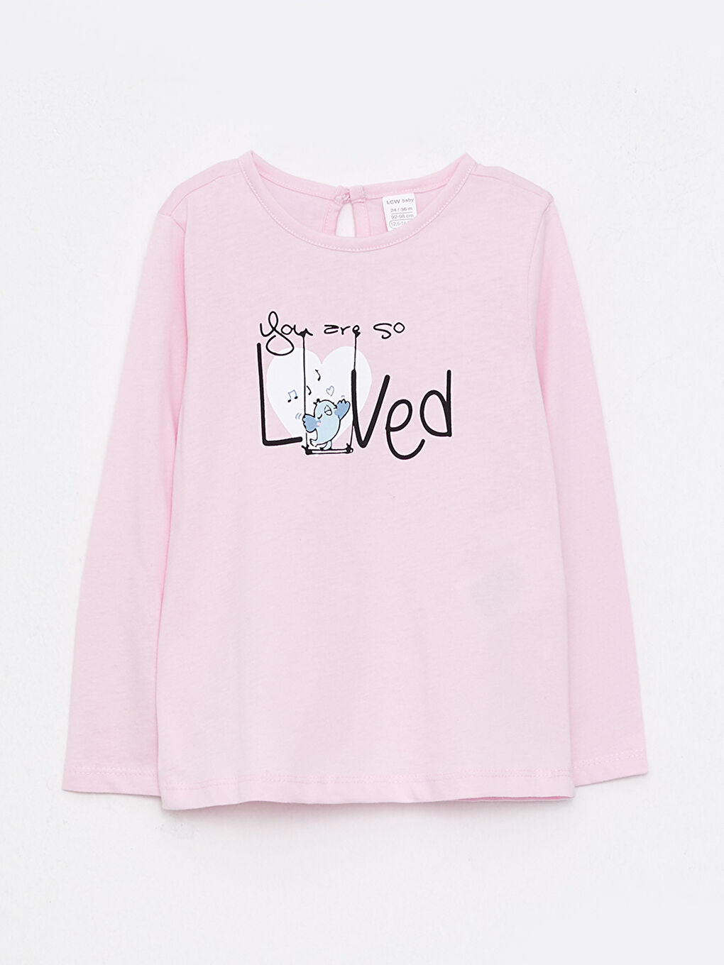 Pembe Bisiklet Yaka Uzun Kollu Baskılı Kız Bebek Tişört