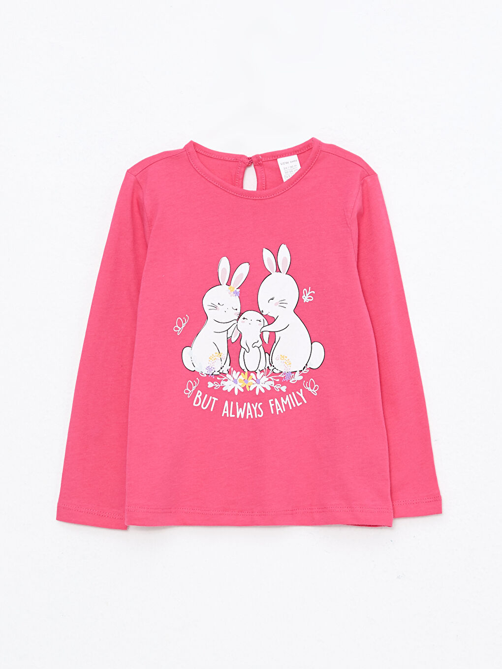 Pembe Bisiklet Yaka Uzun Kollu Baskılı Kız Bebek Tişört