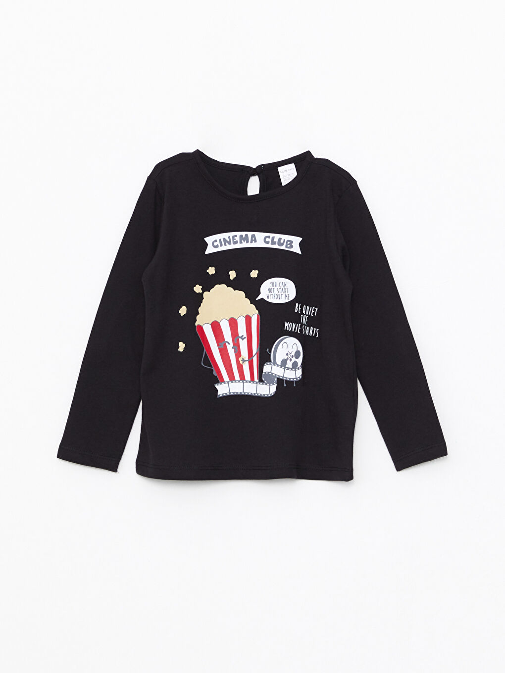 Siyah Bisiklet Yaka Uzun Kollu Baskılı Kız Bebek Tişört