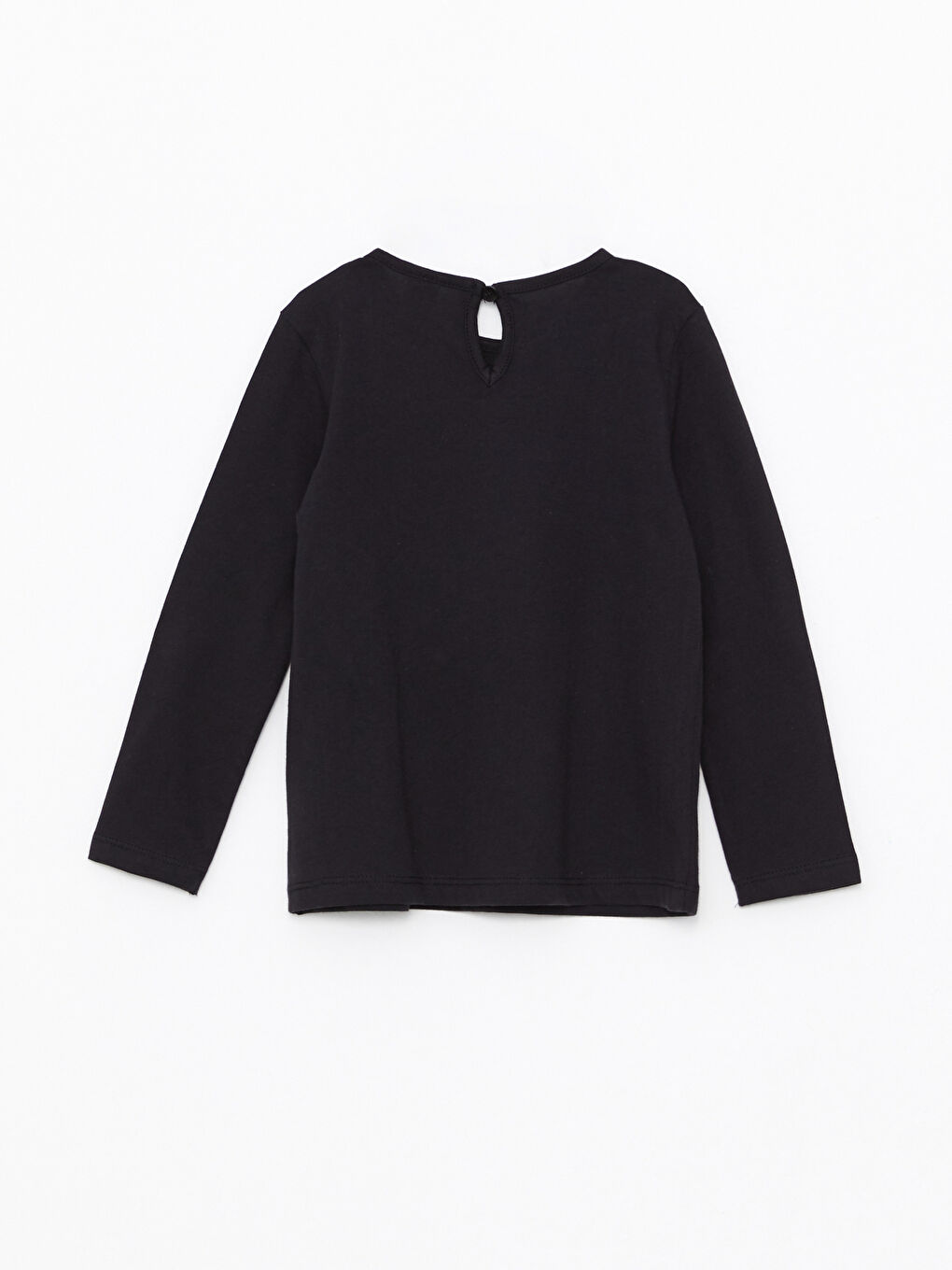 Siyah Bisiklet Yaka Uzun Kollu Baskılı Kız Bebek Tişört-1