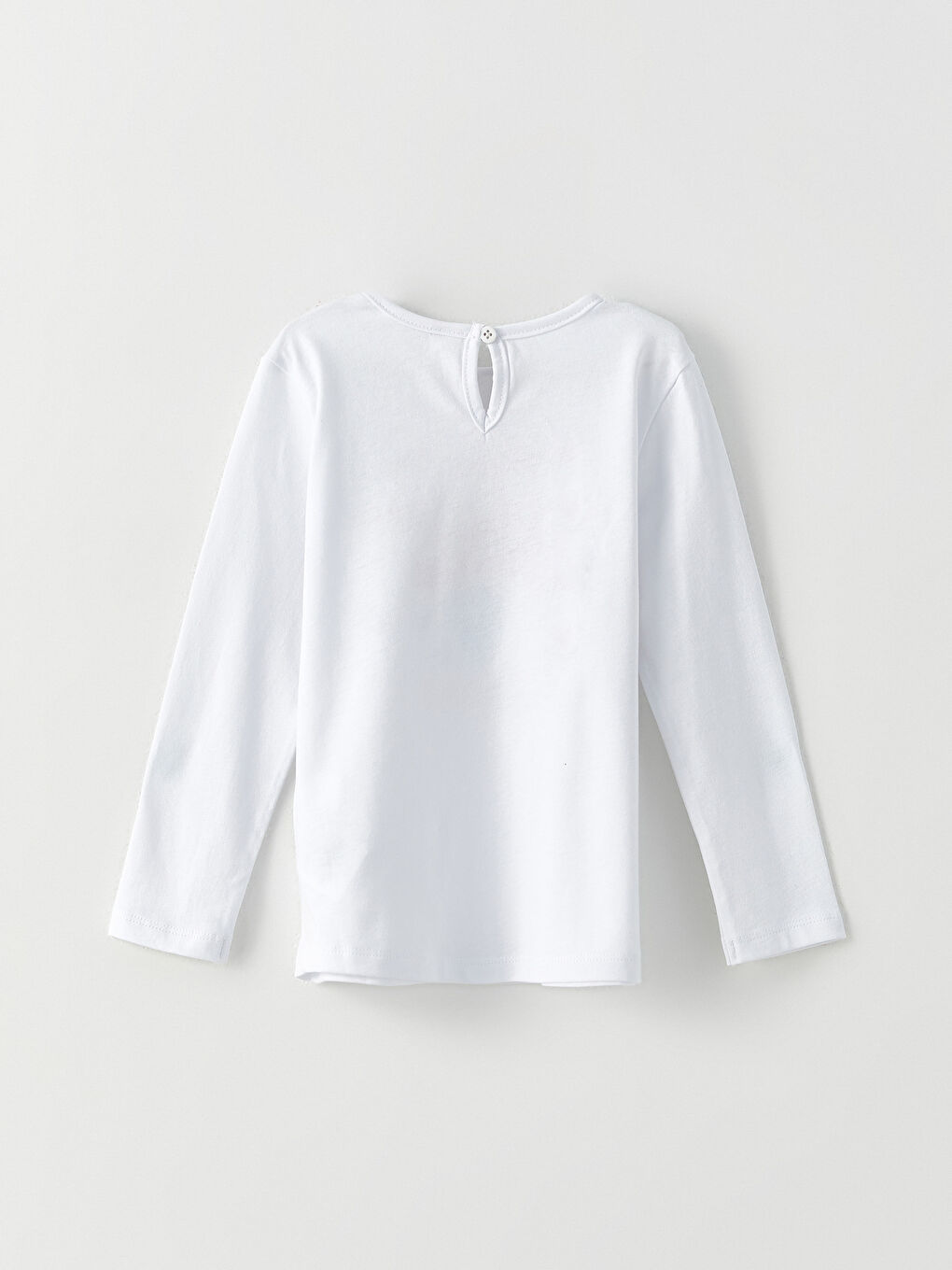 Beyaz Bisiklet Yaka Uzun Kollu Baskılı Kız Bebek Tişört-1