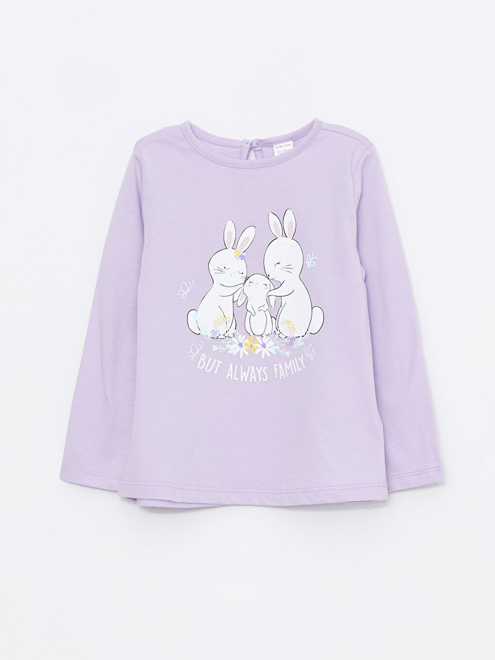 Lila Bisiklet Yaka Uzun Kollu Baskılı Kız Bebek Tişört