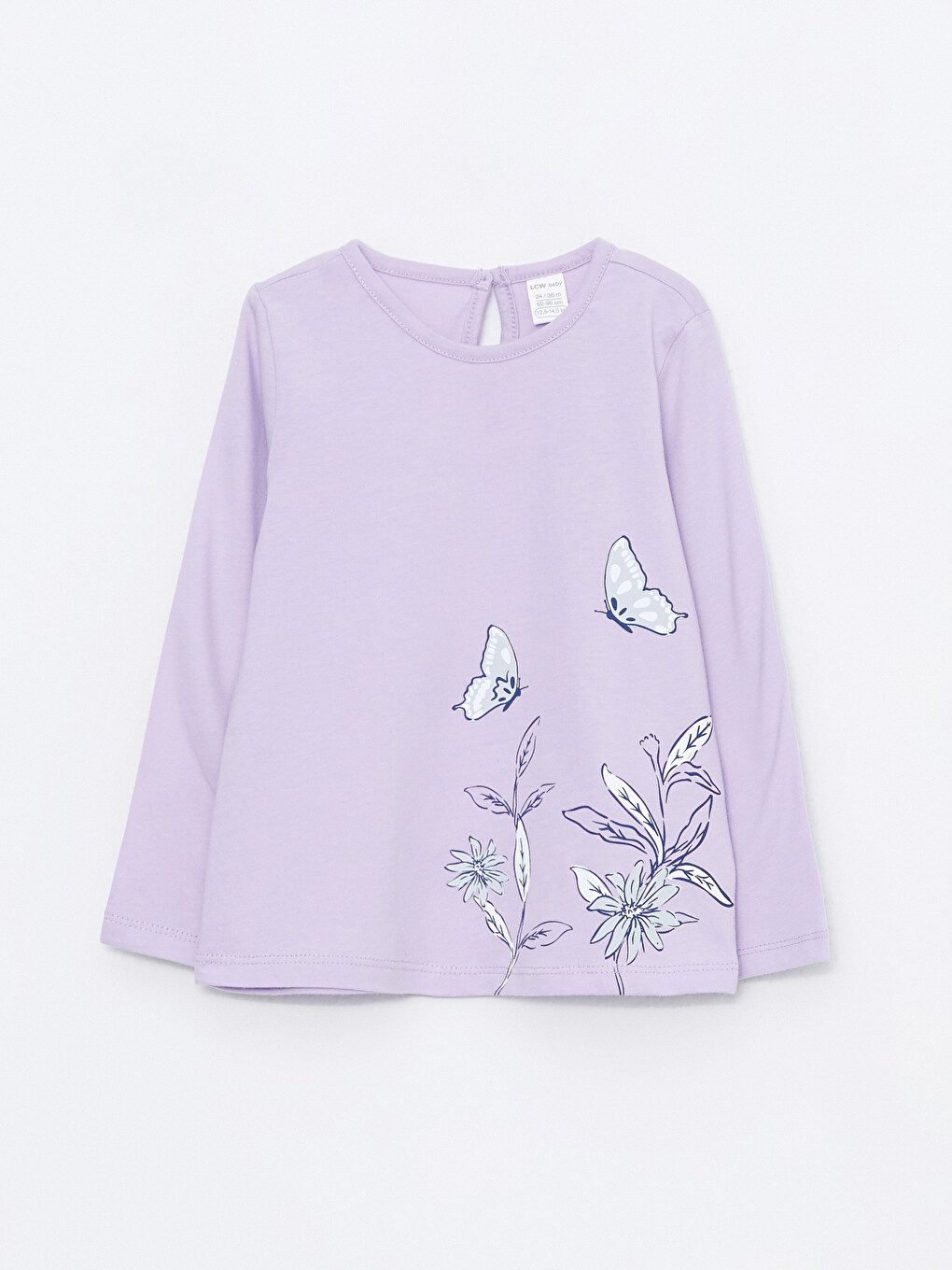 Crew Neck Long Sleeve Printed Baby Girls' T-shirt