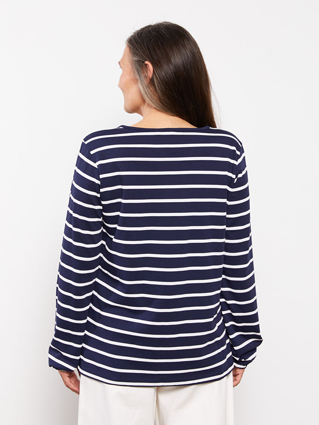 LC Waikiki Tie Neck Striped Long Sleeve Cotton Women's T-shirt -W2DU88Z8-LEN
