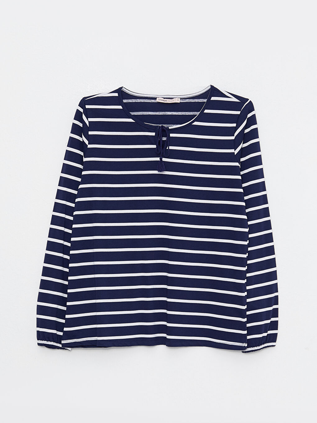LC Waikiki Tie Neck Striped Long Sleeve Cotton Women's T-shirt -W2DU88Z8-LEN