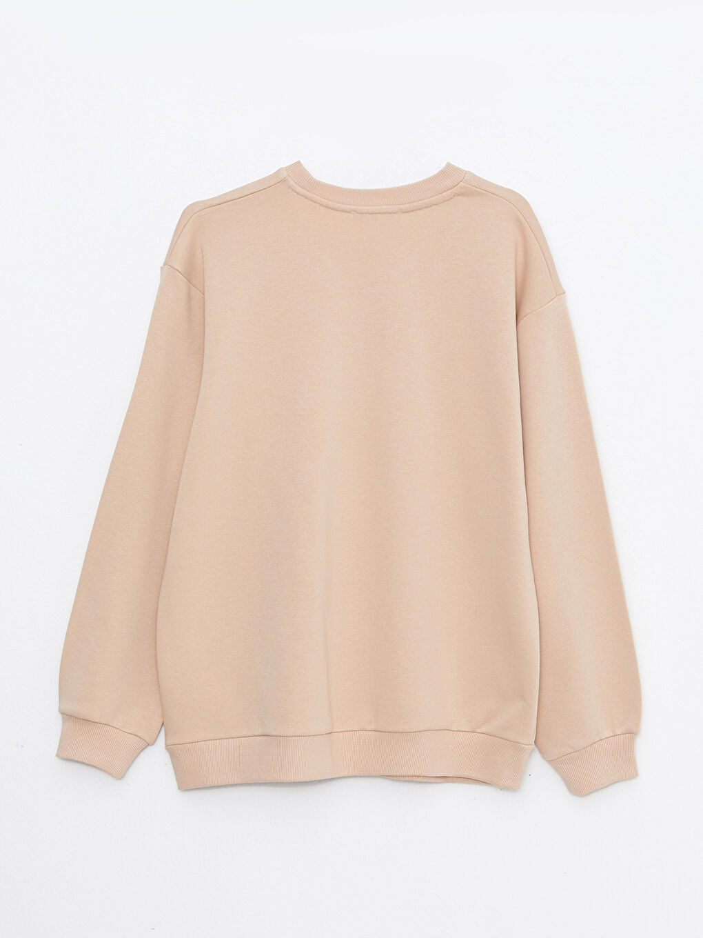 Bej Bisiklet Yaka Nakışlı Uzun Kollu Kadın Sweatshirt-6