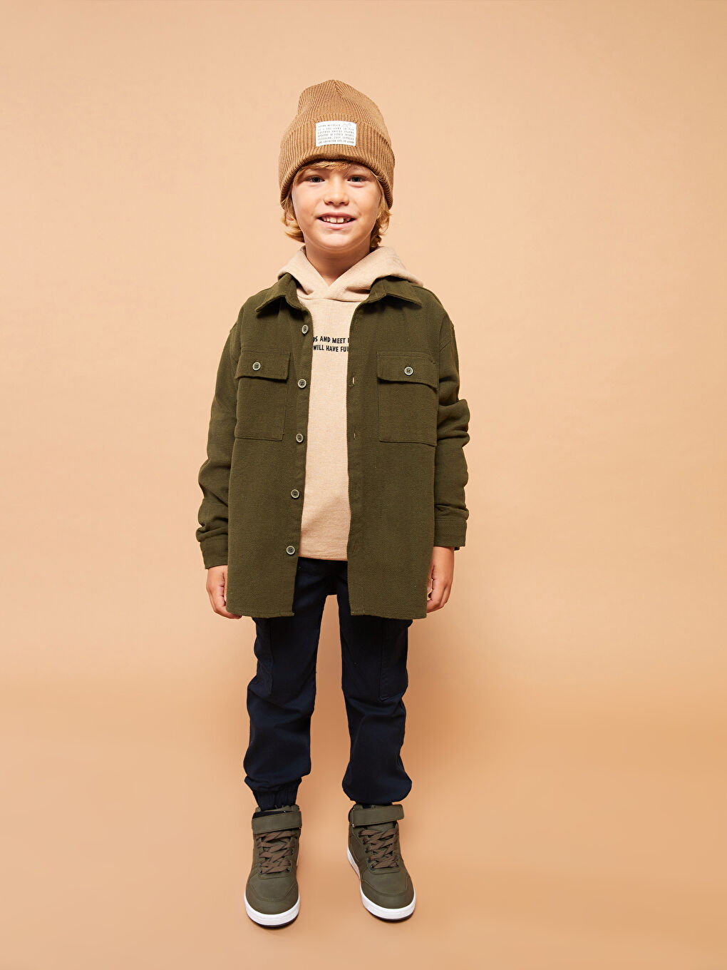Elastic Waist Basic Gabardine Boy Cargo Trousers