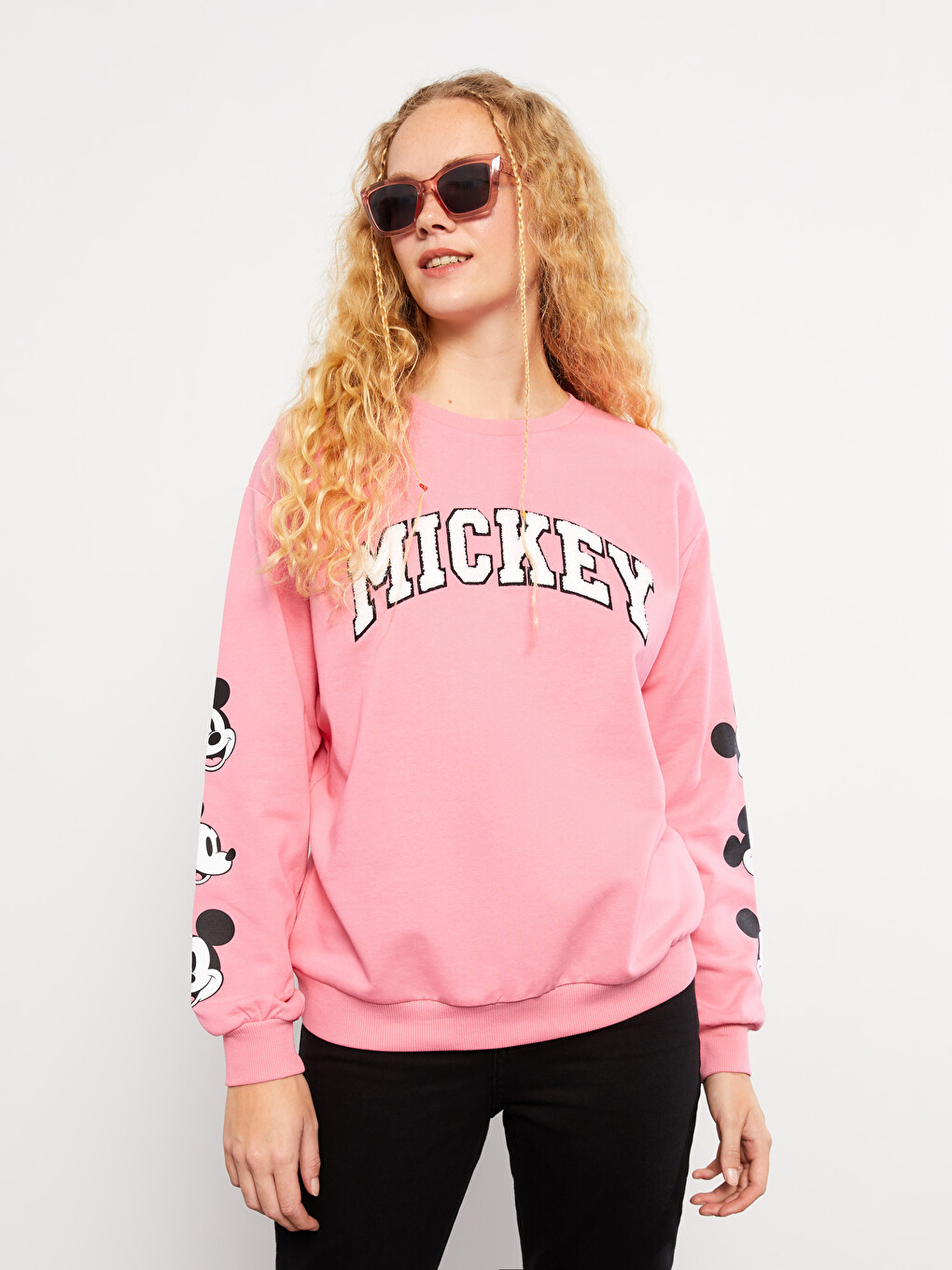 XSIDE Bisiklet Yaka Mickey Mouse Baskılı Uzun Kollu Kadın