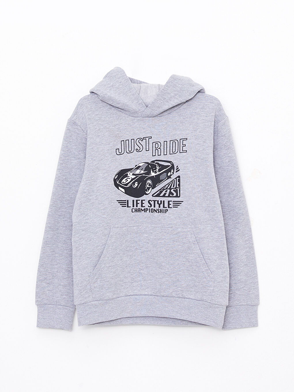 Gri Kapüşonlu Baskılı Uzun Kollu Erkek Çocuk Sweatshirt