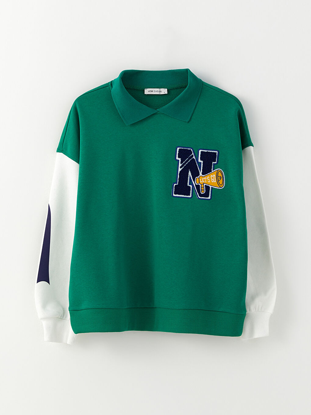 Polo Yaka Renk Bloklu Kadın Kalın Sweatshirt