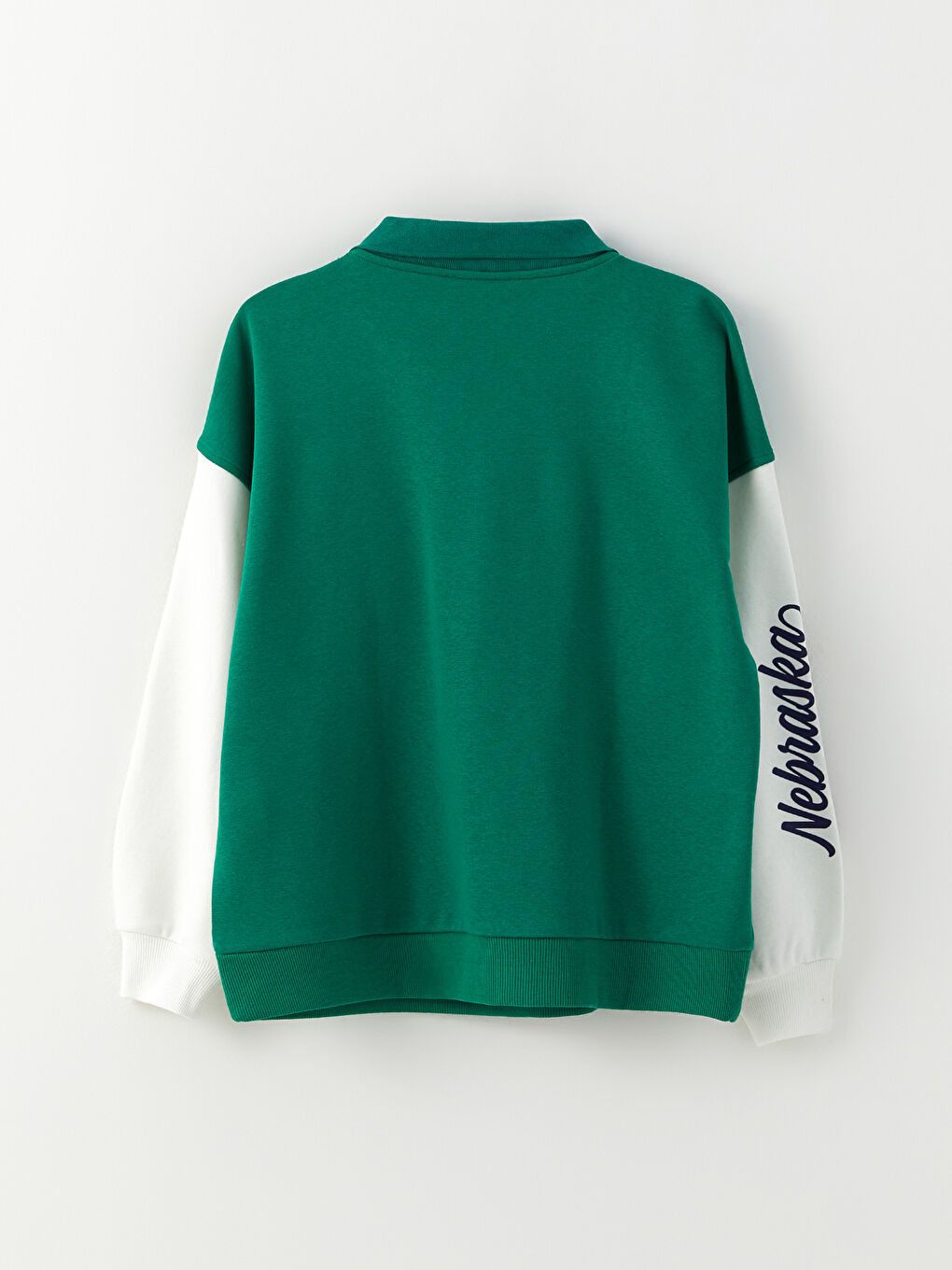 Polo Yaka Renk Bloklu Kadın Kalın Sweatshirt-1