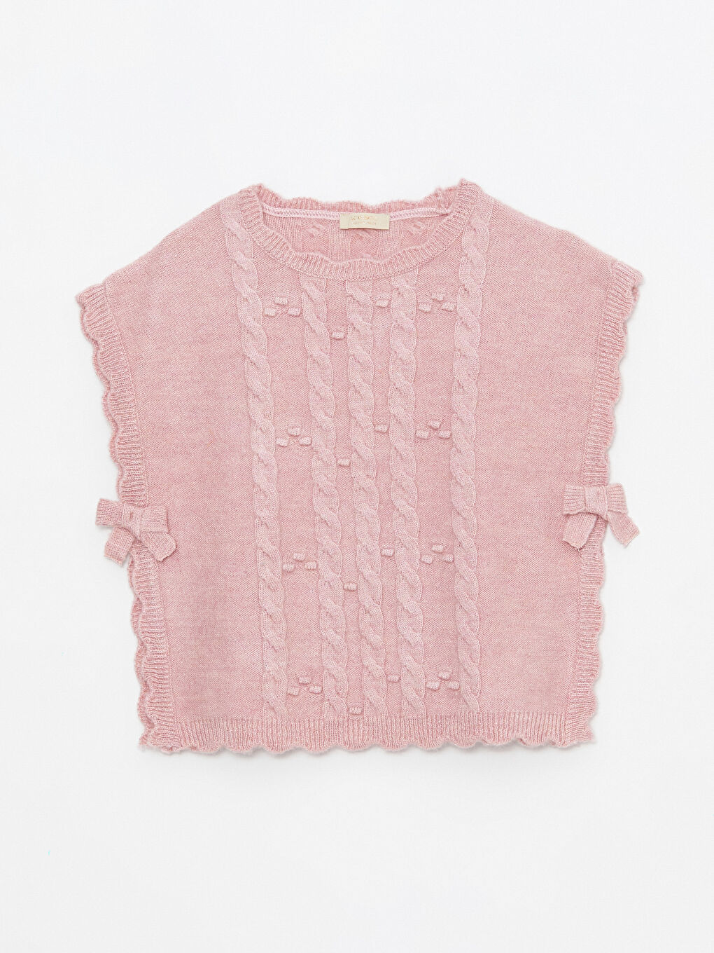 Pembe Bisiklet Yaka Saç Örgüsü Desenli Kız Çocuk Triko Süveter