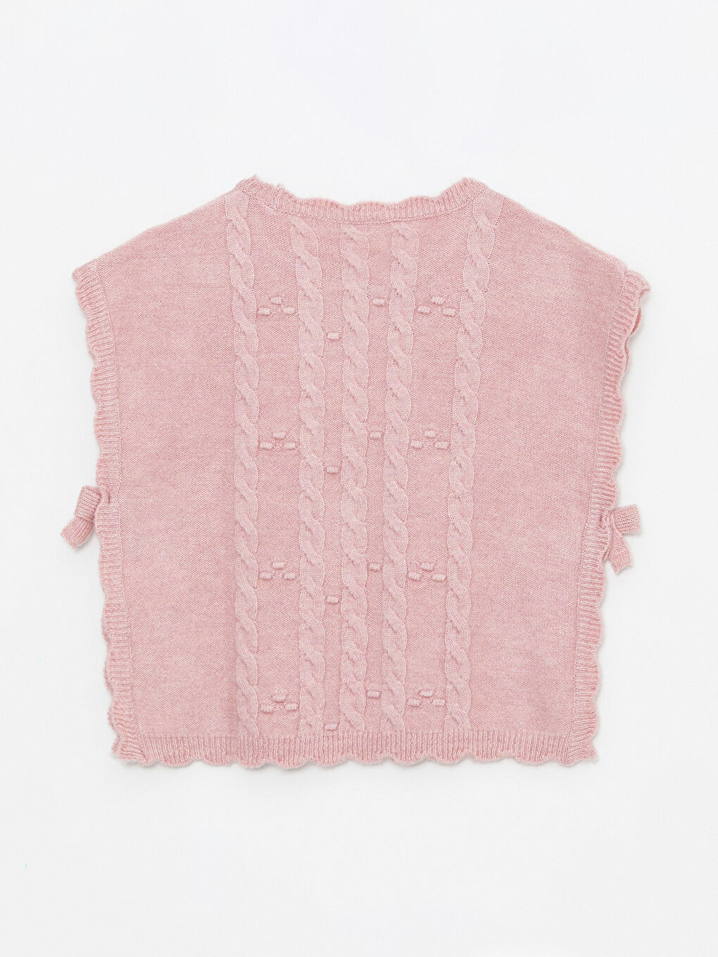 Pembe Bisiklet Yaka Saç Örgüsü Desenli Kız Çocuk Triko Süveter-1