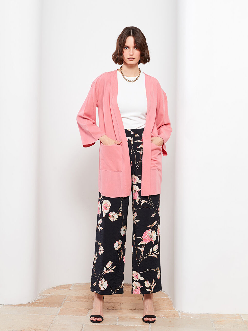 LCW Vision Mat Pembe Şal Yaka Kadın Kimono - 1