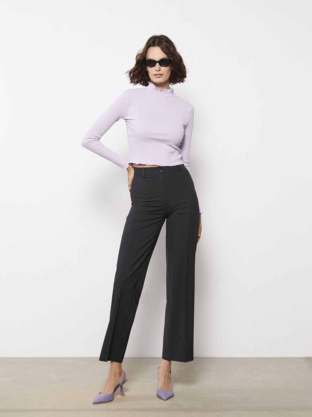 Stand Collar Straight Long Sleeve Women's Sweater-1