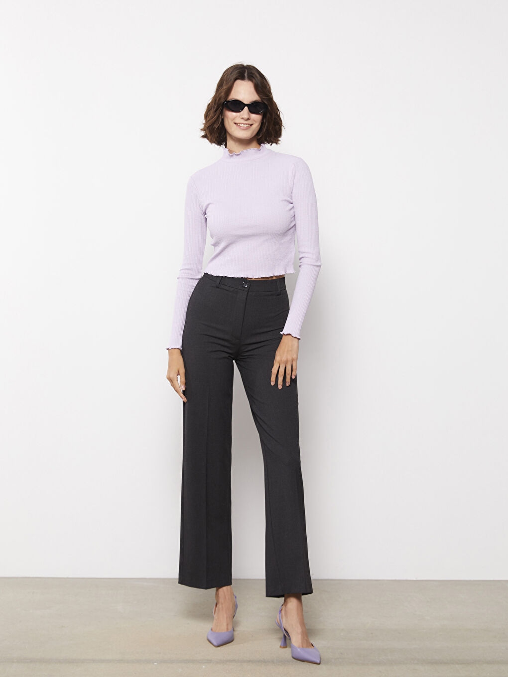 Stand Collar Straight Long Sleeve Women's Sweater-2