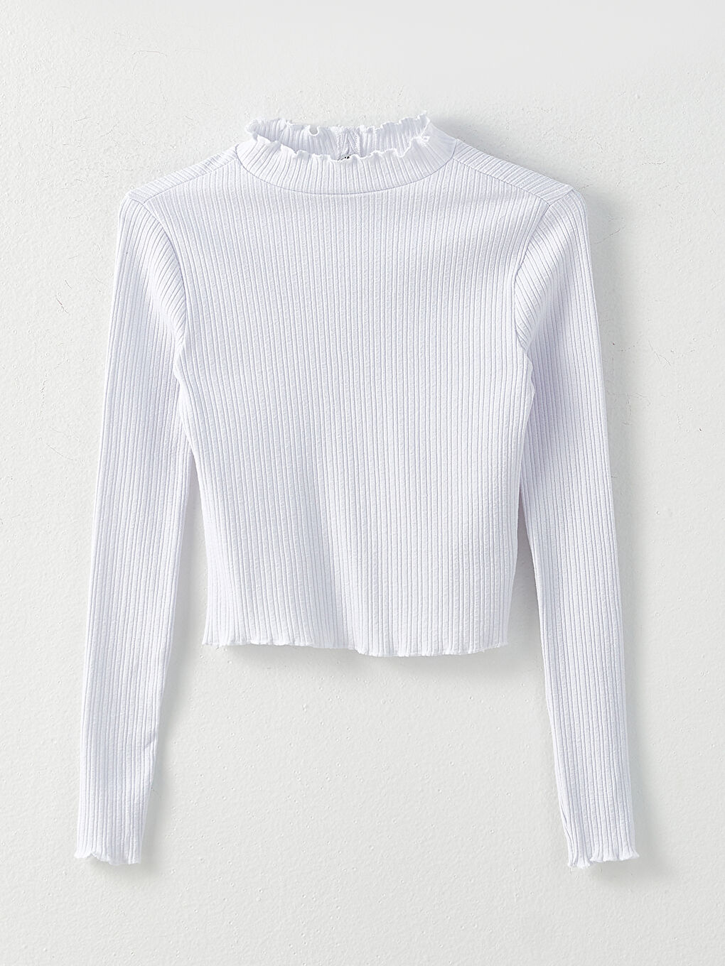 Beyaz Dik Yaka Düz Uzun Kollu Kadın Kazak-5