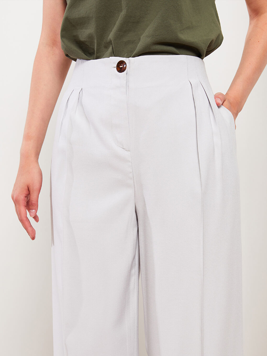 Gri Kadın Rahat Kalıp Düz Pantolon-2