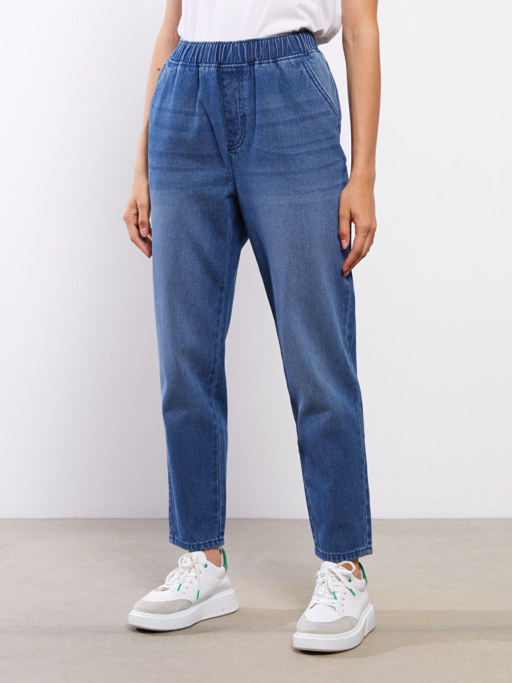 İndigo Beli Lastikli Harem Kadın Jean Pantolon-3