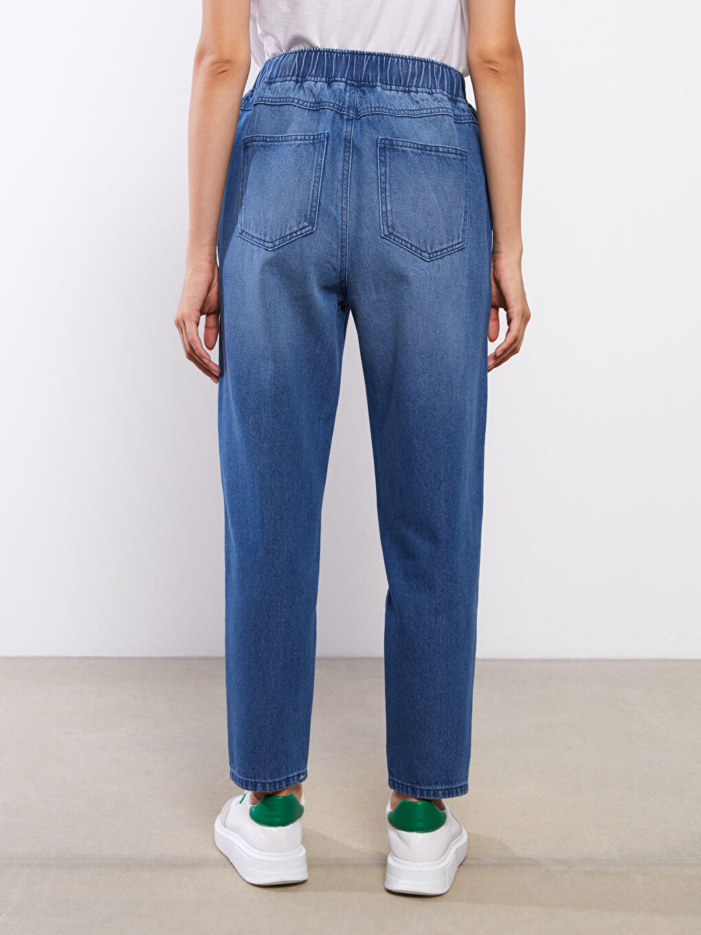 İndigo Beli Lastikli Harem Kadın Jean Pantolon-4