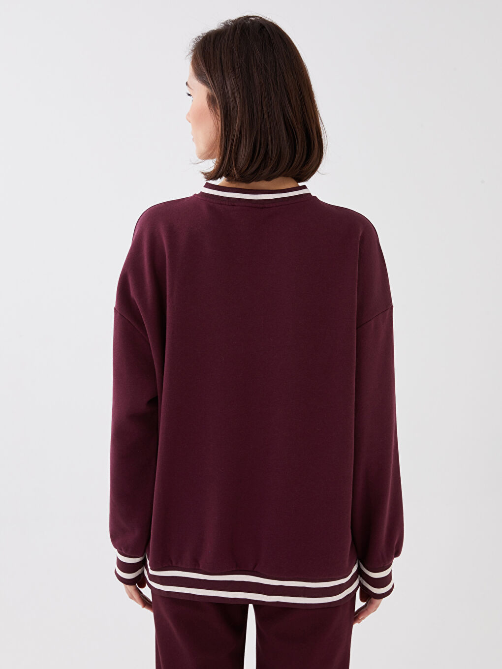 LCW Vision Bordo V Yaka Baskılı Kadın Kalın Sweatshirt - 8