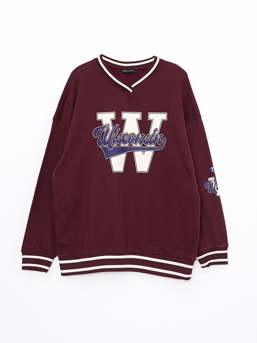 LCW Vision Bordo V Yaka Baskılı Kadın Kalın Sweatshirt - 11